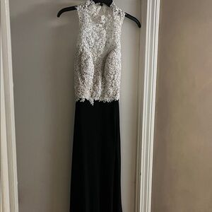 La Femme Black and White Backless Dress